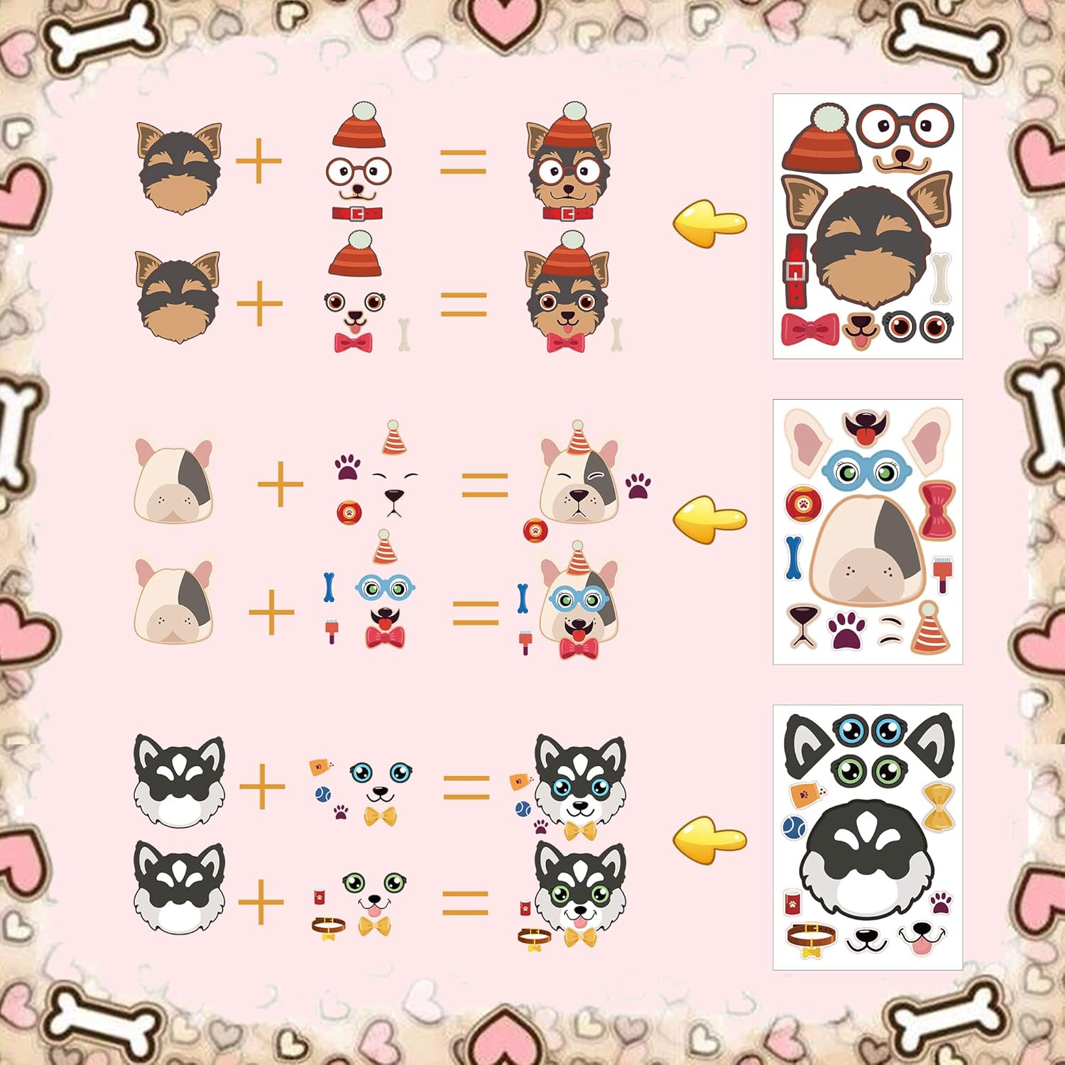 24 Sheets Dog Make a Face Stickers, Cute Animal Party Games Decal Mix and Match Sticker, Make Your Own Dog Stickers DIY Crafts for Birthday Activities Party Supplies Classroom Rewards Gifts image number 2