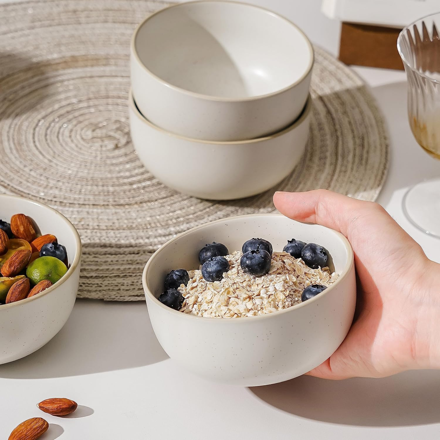 S&Q'S Ceramics Ceramic Small Bowls for Kitchen, Set of 6, 10 Ounces Small Ceramic Bowls for Condiments, Dipping, Side Dishes (Glazed Matte Off-White), (TSW)