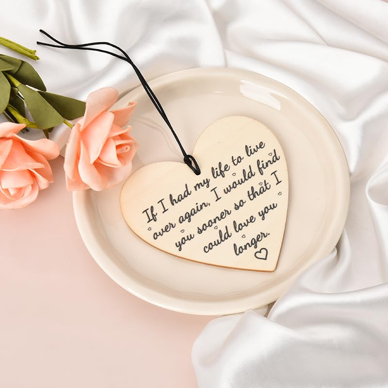 Romantic Gifts for Him Her Wife Husband Wooden Heart Hanging Ornament Decorative Signs with Sayings for Wall Boyfriend Girlfriend Anniversary Engagement Gifts for Men Women Parents Couple Gift Ideas image number 1