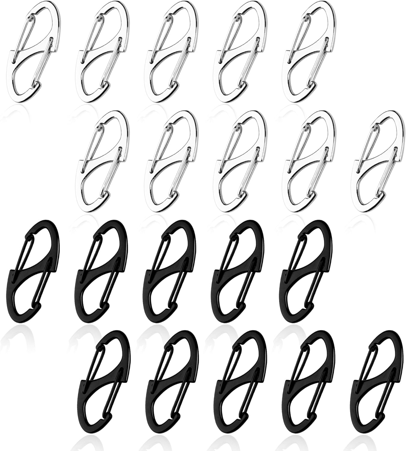 20Pcs Zipper Clips anti Theft, Zipper Pull Replacement for Backpacks, Dual S Shaped Small Carabiner Clip Theft Deterrent for Suitcase, Keep Luggage Closed, Silver and Gunmetal Black