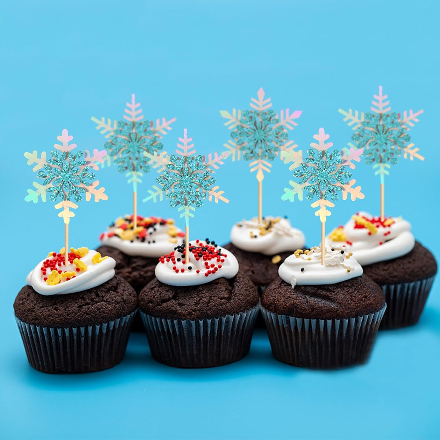Ercadio 24 PCS Snowflake Cupcake Toppers Assemble Glitter Double Layers Winter Snowflake Cake Picks for Winter Wonderland Baby Shower Birthday Merry Christmas Party Cake Decorations Supplies image number 6