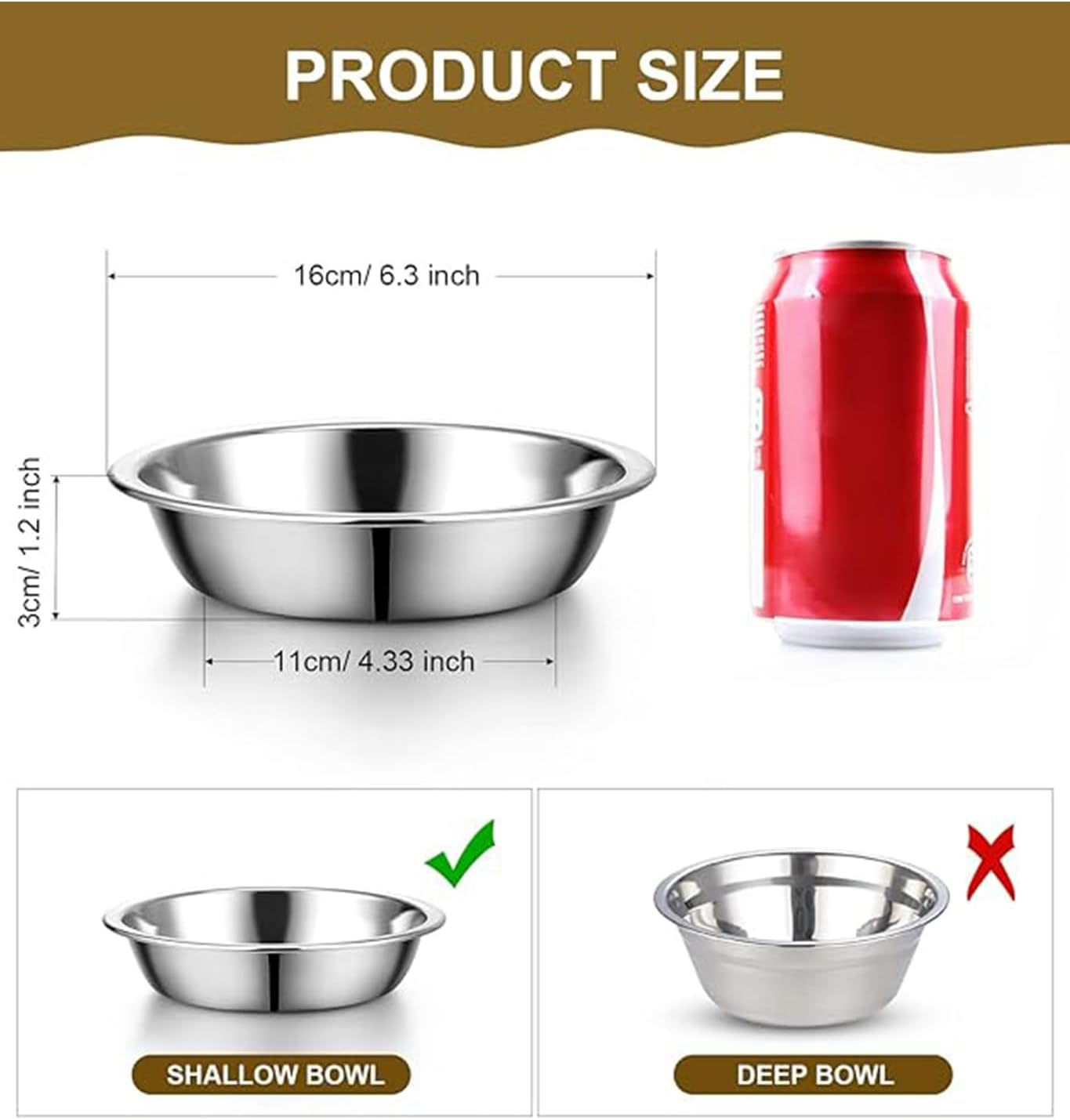 Cat Bowls，Cat Food Bowl,Stainless Steel Dog Treat Dish for Indoor Dogs Shallow and Wide Dog Wet Treat Dish Pet Feeding Dish Whisker Fatigue Relief Dog Dish for Puppy Kitten (12Packs) image number 3