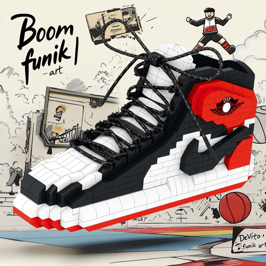 Mini Sneaker Building Blocks Set, 745 Pieces &ndash; DIY Basketball Shoe Toy for Kids (9+) & NBA Fans, Unique Gift Idea for Basketball Enthusiasts - Black-White-Red-1 image number 2