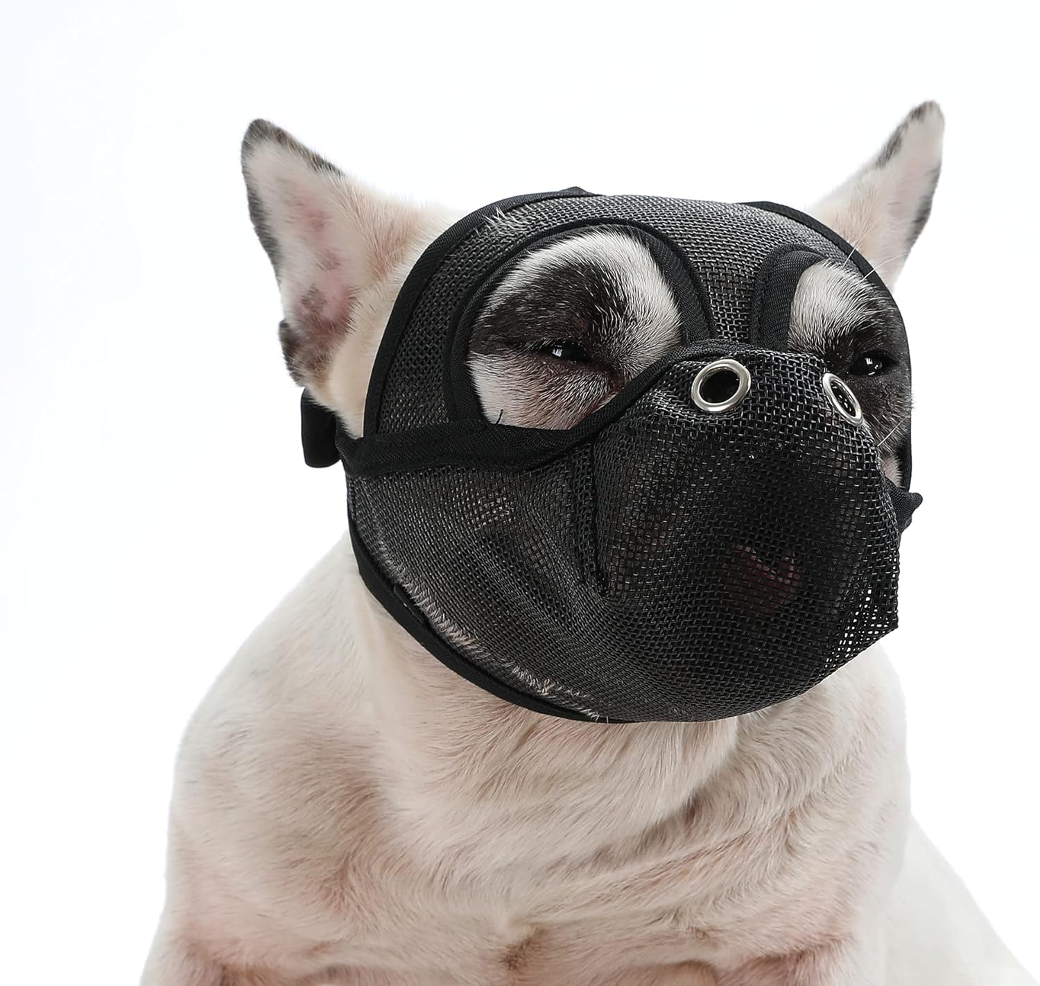 Short Snout Dog Muzzle - Adjustable Breathable Mesh for Bulldogs, Anti-Biting and Training, Can Stick Out Tongue and Drink Water (S 15.3"-16.1", Grey)