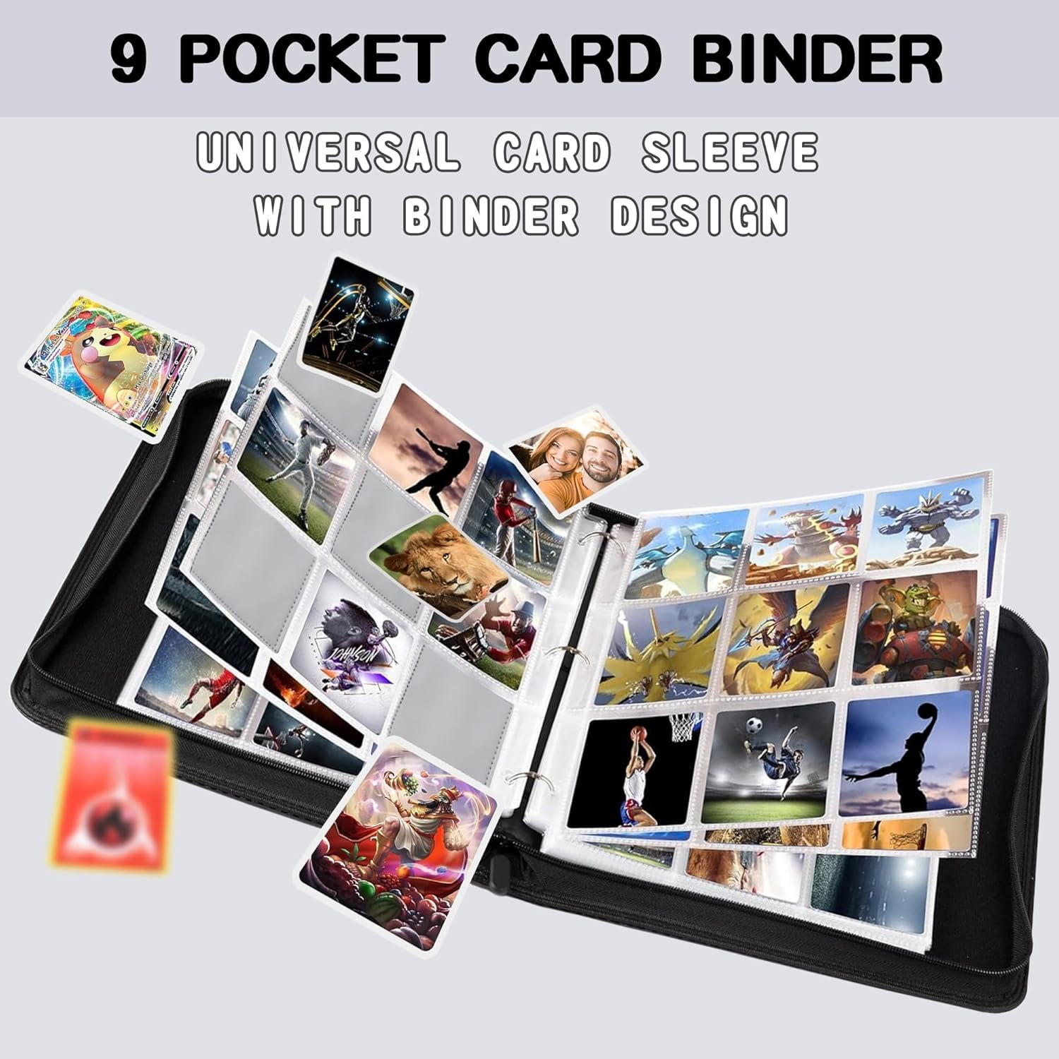 9 Pocket Trading Card Binder, 720 Double Sided Pockets PU Collection Binder, Premium PKMN Trading Card Holder, Card Folder for MTG, TCG, Sports Cards, Game Cards image number 3