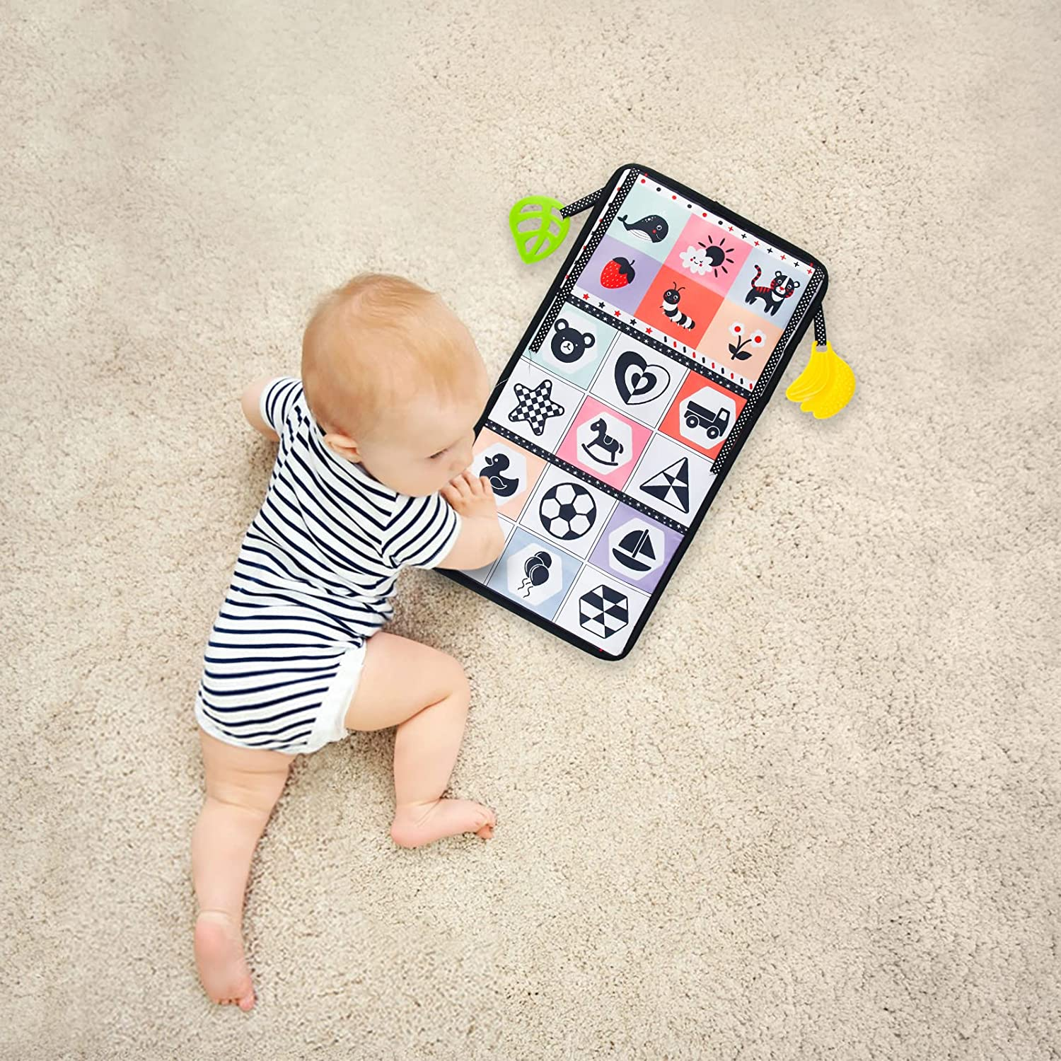 Hapavis Tummy Time Toys Cloth Books with Mirror Teethers Black and White High Contrast Early Educational Toy Graphic Series image number 3