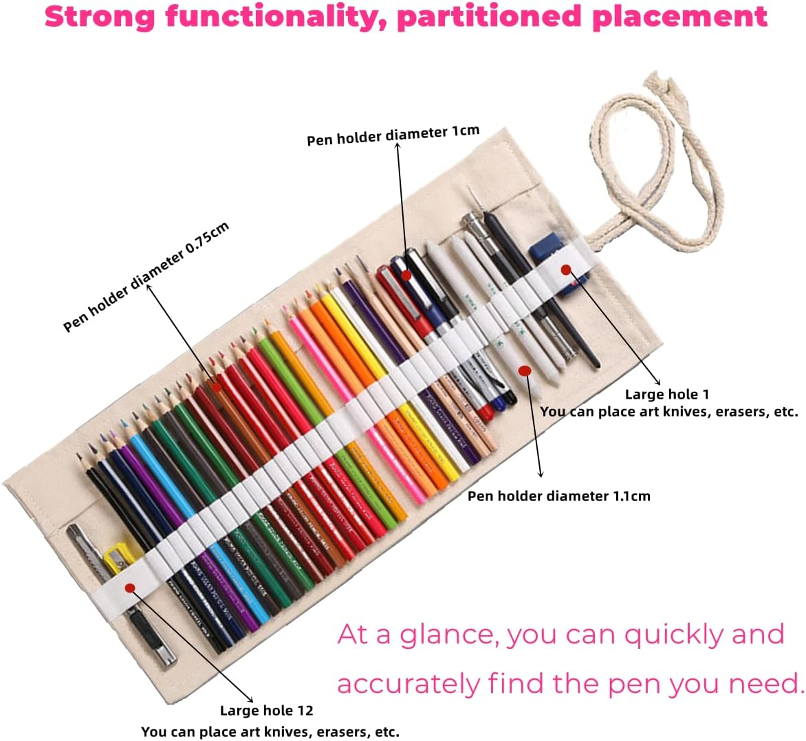 Roll up Pencil Case, Handmade Canvas Pencil Organizer, Foldable Multiuse Roll up Pencil Case (72 Slots) image number 1
