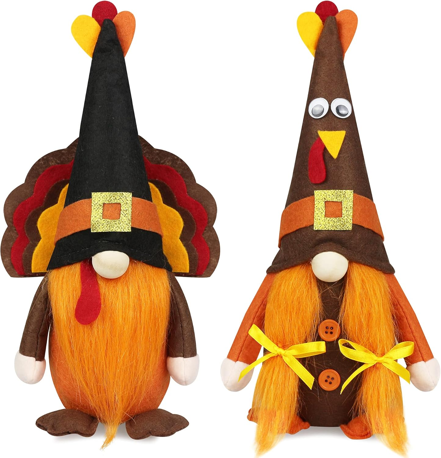 Mr and Mrs Thanksgiving Gnome Plush Decorations - 2 Pcs Turkey Gnomes Handmade Scandinavian Autumn Tomte - Fall Season Decor, Tiered Tray Decor, Thanksgiving Table Decoration, Housewarming Present image number 1