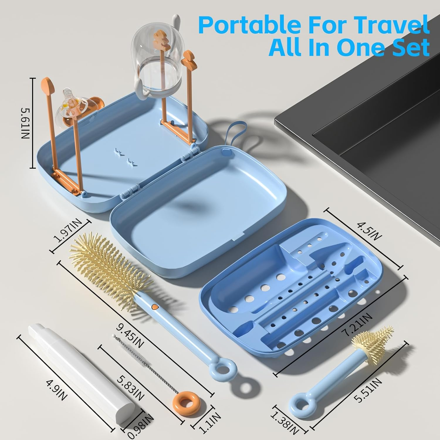 7 in 1 Baby Bottle Cleaner Set with Drying Rack, Draining Tray, Detachable Brushes for Bottles, Nipples, Straws, Soap Dispenser, Ideal Travel Gifts image number 1