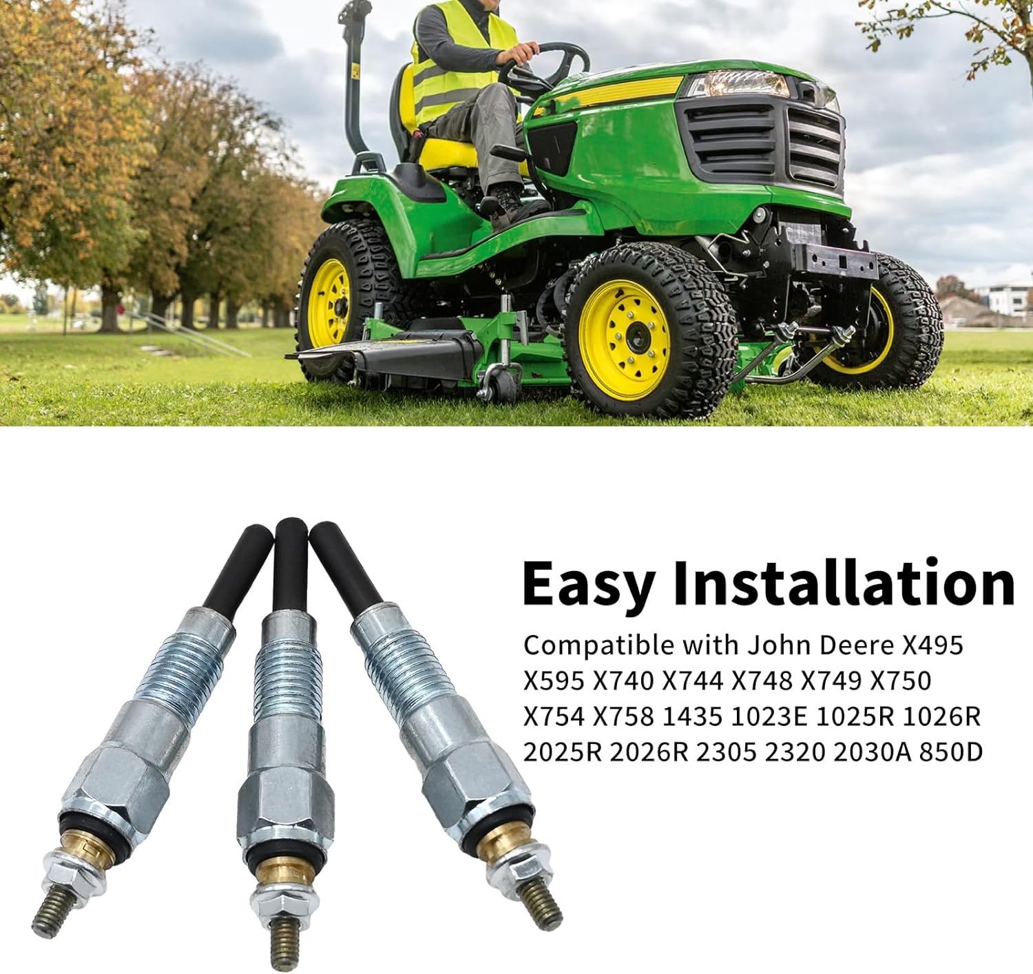 MDEOOSKY 3 Pcs Glow Plugs Replacement for John Deere X495 X595 X740 X744 X748 X749 X750 X754 X758 1435 1023E 1025R 1026R 2025R 2026R 2305 2320 2030A 850D 855D, M811937 MIU802457 image number 6