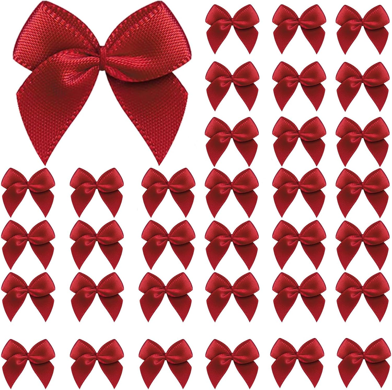 Mini Satin Ribbon Bows Flowers Red Craft Satin Ribbon Bows 1 Inch Pre-Tied Small Christmas for Flowers Appliques DIY Craft for Sewing Scrapbooking Wedding and Gift (100Pcs) image number 1