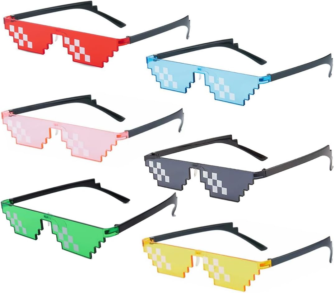 O-Kinee Pixel Mosaic Glasses, MLG Glasses, Pixel Glasses, Sunglasses, Funny Toy, Mosaic Sunglasses, Ideal for Parties and Fancy Dress