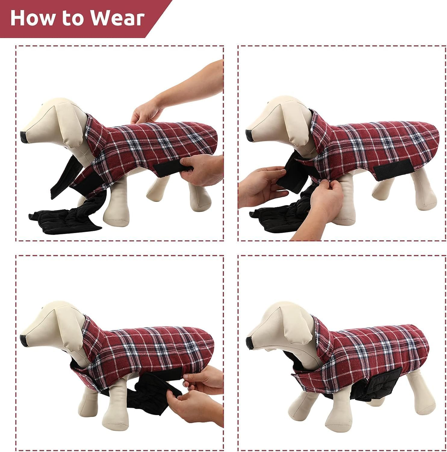 Dog Jackets for Winter Windproof Waterproof Reversible Dog Coat for Cold Weather Plaid Warm Dog Vest for Small Medium Large Dogs (Red Checkered, XL) image number 3