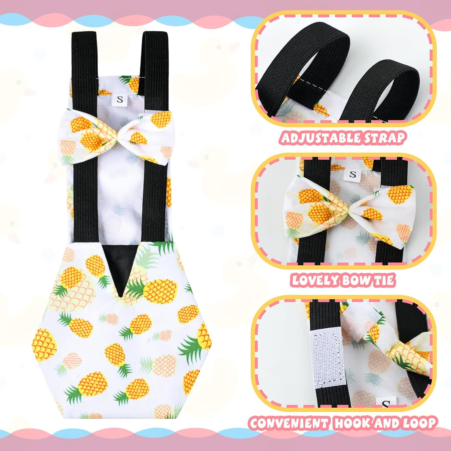 6 Pcs Washable Chicken Diapers Reusable Pet Diaper with Bow Tie for Pet Ducks Hens Goose Clothes Poultry Nappies Waterproof Adjustable for Hen Rooster Chicken(Classic,M) image number 5