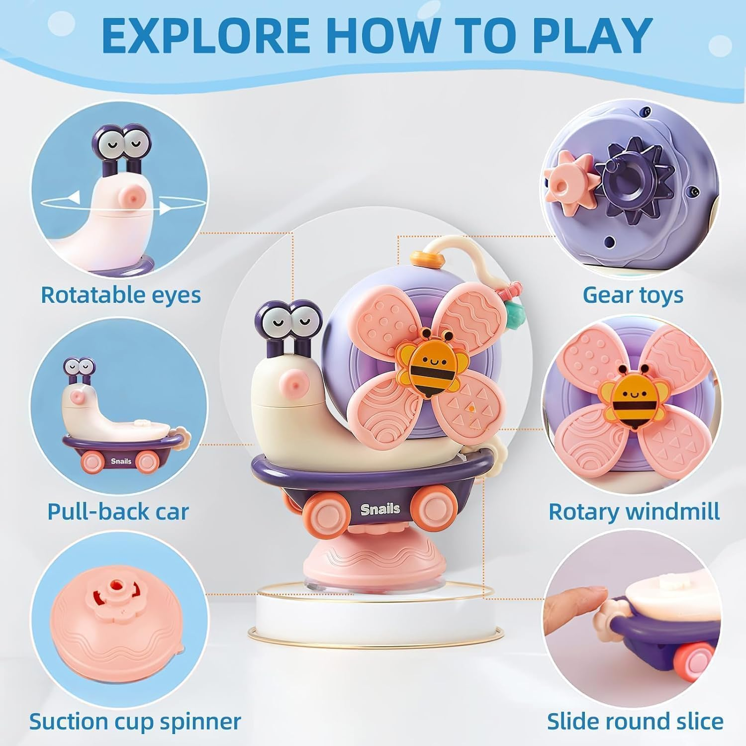 Montessori Sensory Toys，Infant Toys Can Be Assembled and Disassembled，High Chair Toy Can Be Broken down into Baby Car Toy/Spinning Top (Purple) image number 2