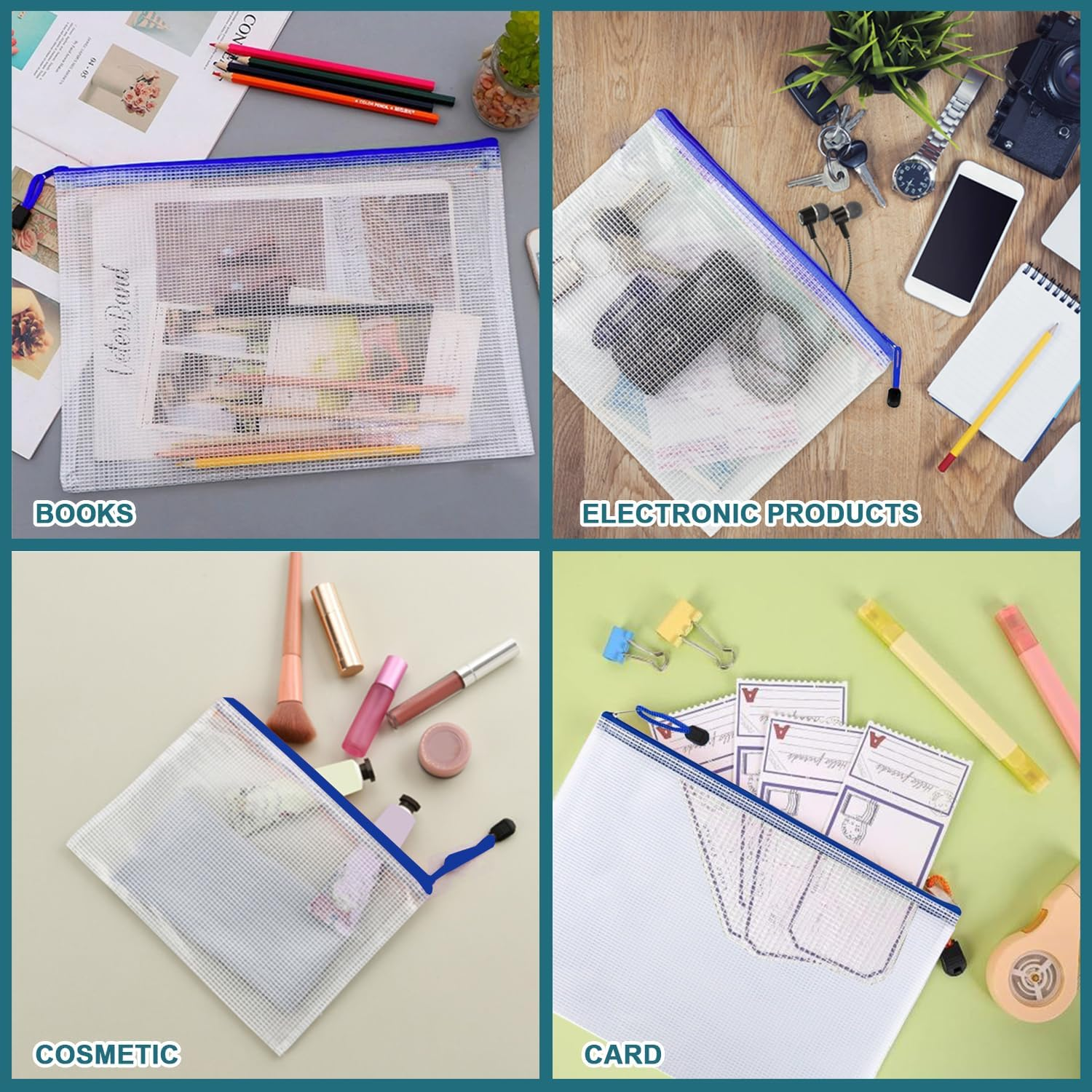 20 Pack A4 Mesh Zipper Pouch Document Bag, Document Organiser, Document Folder, Suitable for School Office Supplies, Cross Stitch File Folder Organization Storage image number 6