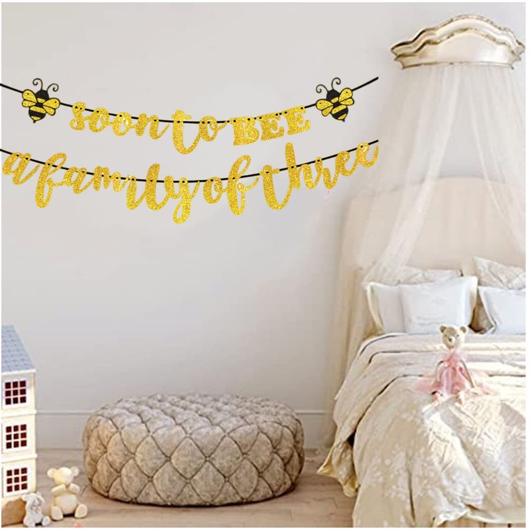 Party Decoration Banner, Soon to Bee a Family of Three, Baby Shower Decor,Gender Reveal Party Decorations Boy or Girl Party Supplies for Gender Reveal Use image number 3