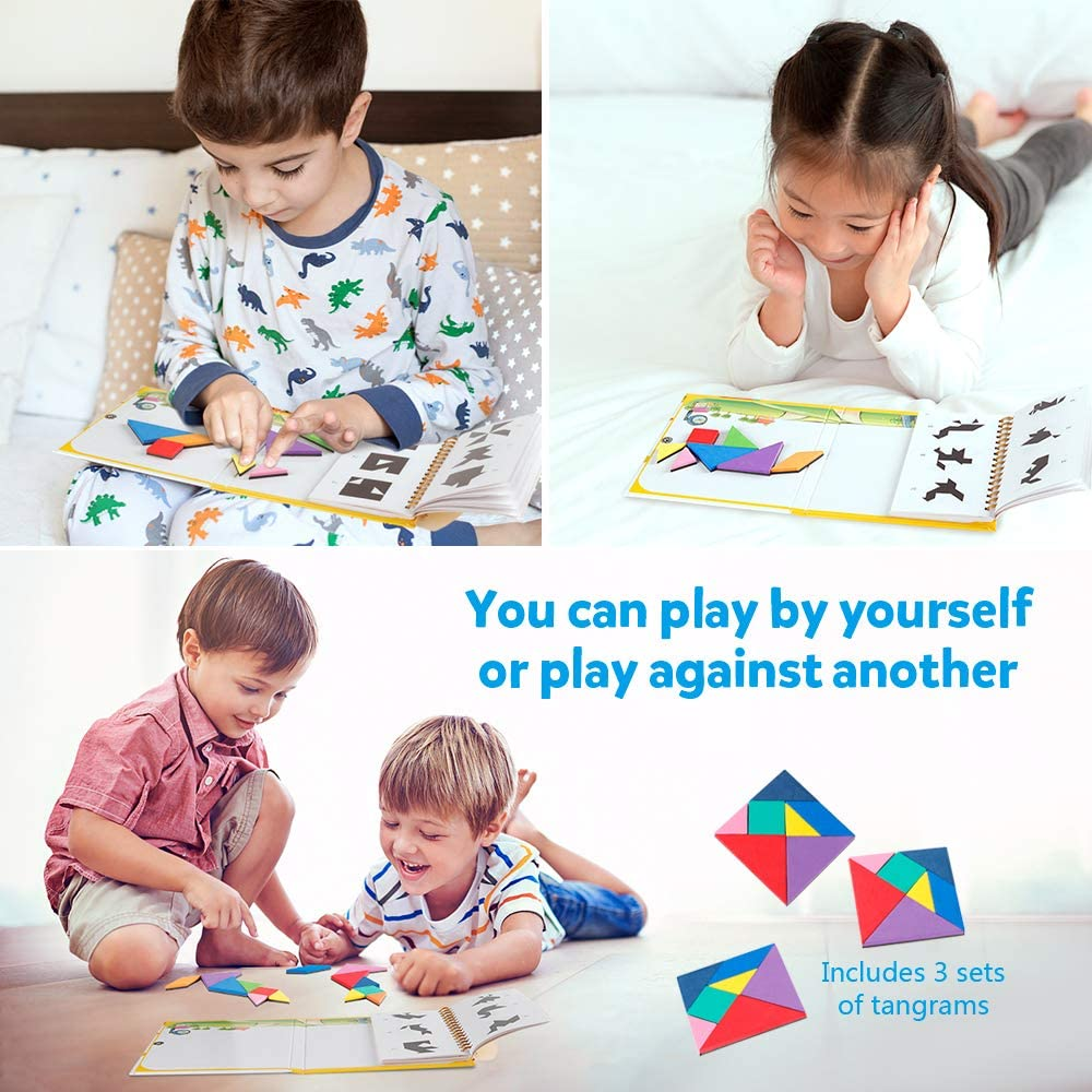 Travel Tangram Puzzle with 3 Set of Magnetic Tangram - Road Trip Tangoes Jigsaw Shapes Dissection Games with Solution - IQ Book Educational Toy Brain Teaser Kid Adult Challenge image number 4