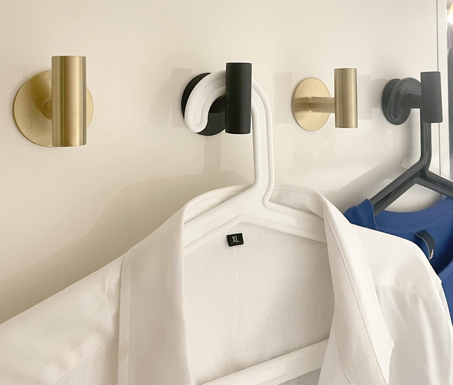 Brushed Gold Adhesive Wall Hooks 2 Packs, Heavy Duty Sticky Towel Hooks for Bathroom Kitchen Door, Wall Mounted Stick on Hook for Coat Towels Keys Robe (Gold)