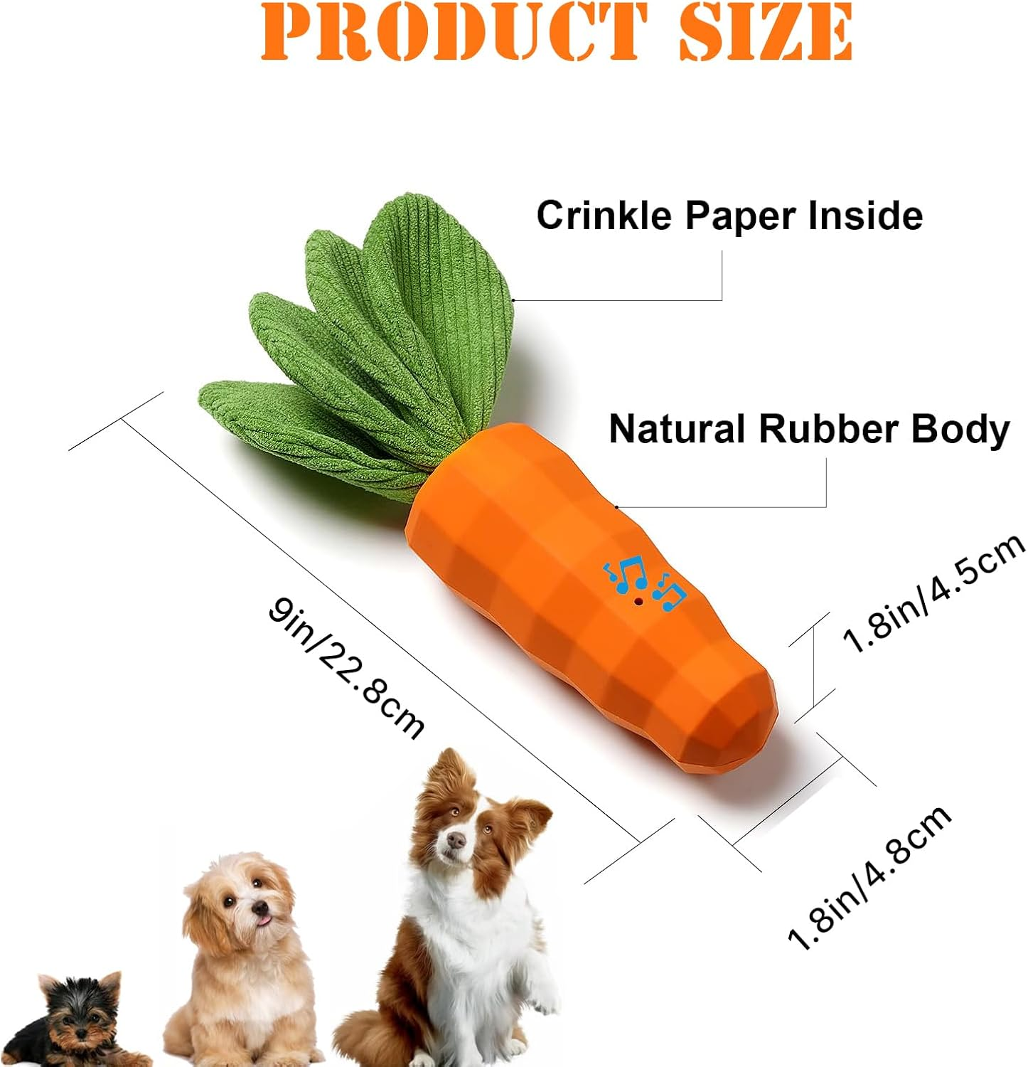 Dog Squeaky Chew Toys for Aggressive Chewers, Rubber Carrot Dog Toys, Indestructible Dog Chew Toys for Training and Cleaning, Interactive Tough Dog Toy for Puppy Medium Breeds image number 3