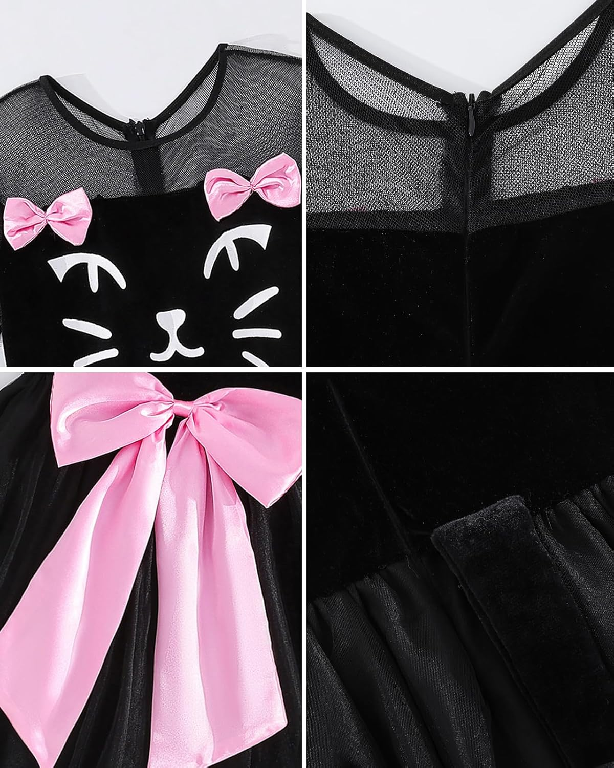 Halloween Costume for Girls Cat Dress Costumes with Cats Tail Headpiece and Gloves Kids Animal Cosplay image number 5