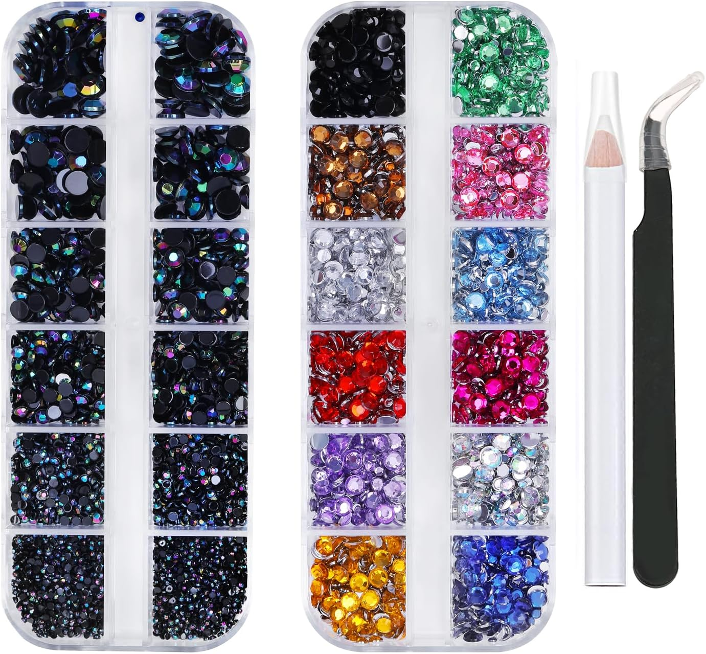5320 Pieces Flat Back Gems round Crystal Rhinestones 6 Sizes (1.5-6 Mm) Colorful Gems with Pick up Tweezer and Rhinestones Picking Pen for Crafts Nail Face Art Clothes Shoes Bags DIY