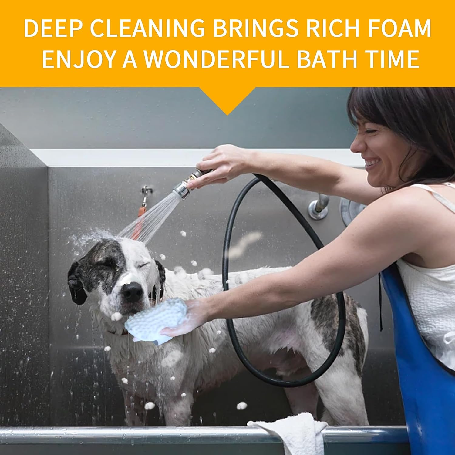 Dog Bath Brush Dog Shmpoo Brush Massage Brush of Dog Cleaning and Beauty Set 2 Pcs (Plum Brush Head, Yellow + Grey) image number 5