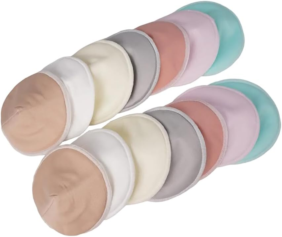 Washable Organic Bamboo Nursing Pads, Reusable Nursing Breast Pads, Washable Breastfeeding Nipple Pads, Leak-Proof | 14 Pack (7 Pairs) with 1 Laundry Bag and 1 Storage Bag (Multi-Colored)