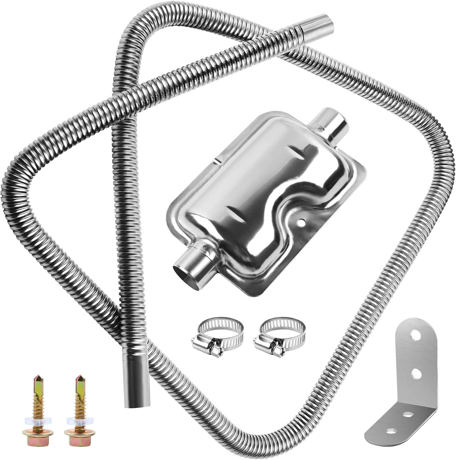 200Cm/78" Diesel Heater Exhaust Pipe with Muffler and Clamps, 1"/2.5Cm Stainless Steel Parking Air Heater Generator Hose, Fuel Tank Diesel Gas Vent Hose image number 3