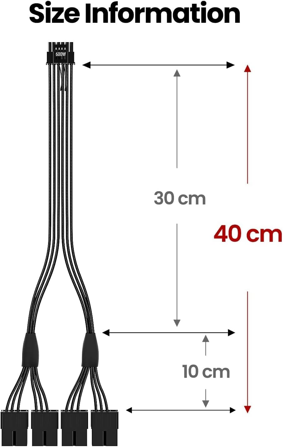 Fasgear Pci-E 5.0 12V-2X6 Extension Cable 40Cm 16Pin(12+4) 12VHPWR Male to 4X8(6+2) Pin Female Power Cable 16AWG Tinned Copper Compatible for GPU RTX 3090Ti 4070 Ti 4080 4090 5070 5070Ti 5080 5090 image number 5