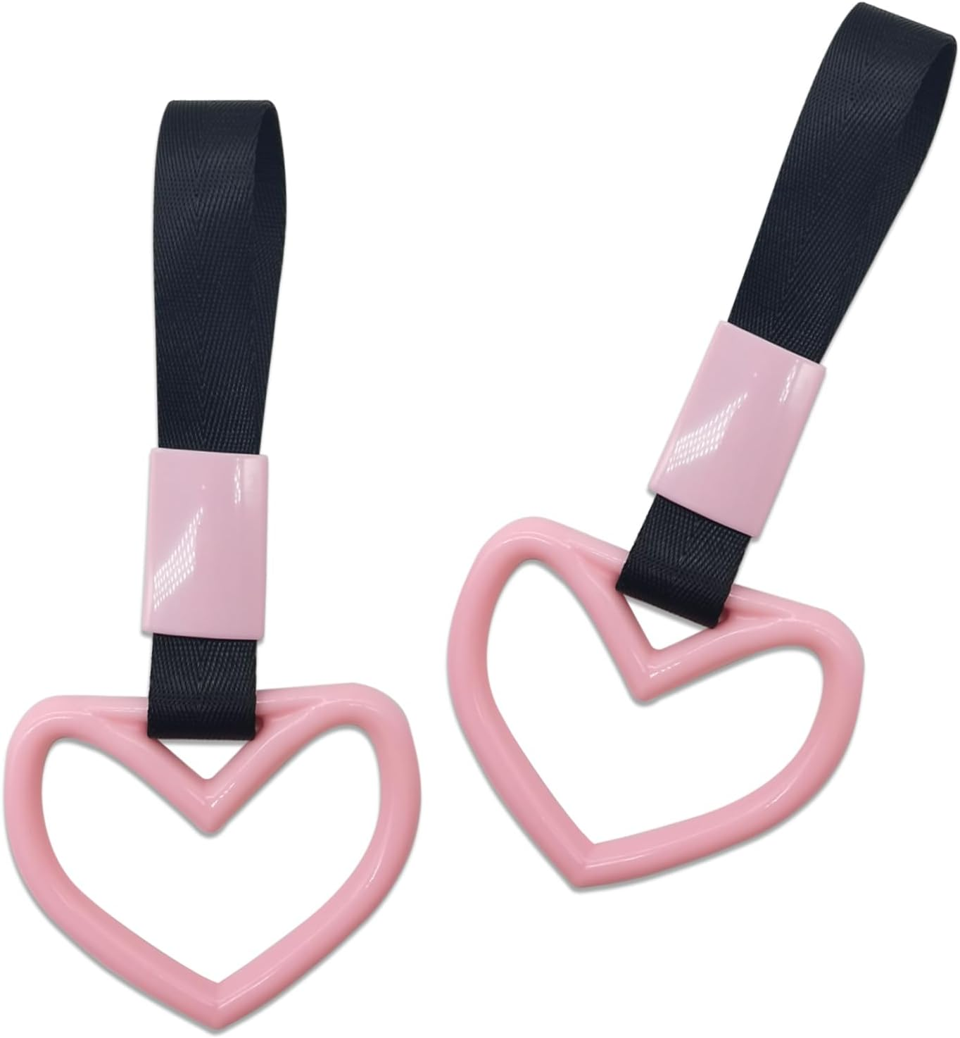 Gunhunt 2 PCS Car Heart Shaped Handle Straps, Decorate Warning Lanyard, Drifting Charm Rear Bumper Lanyard, Automobile Universal Interior Braided Car Loop (Black & Pink)