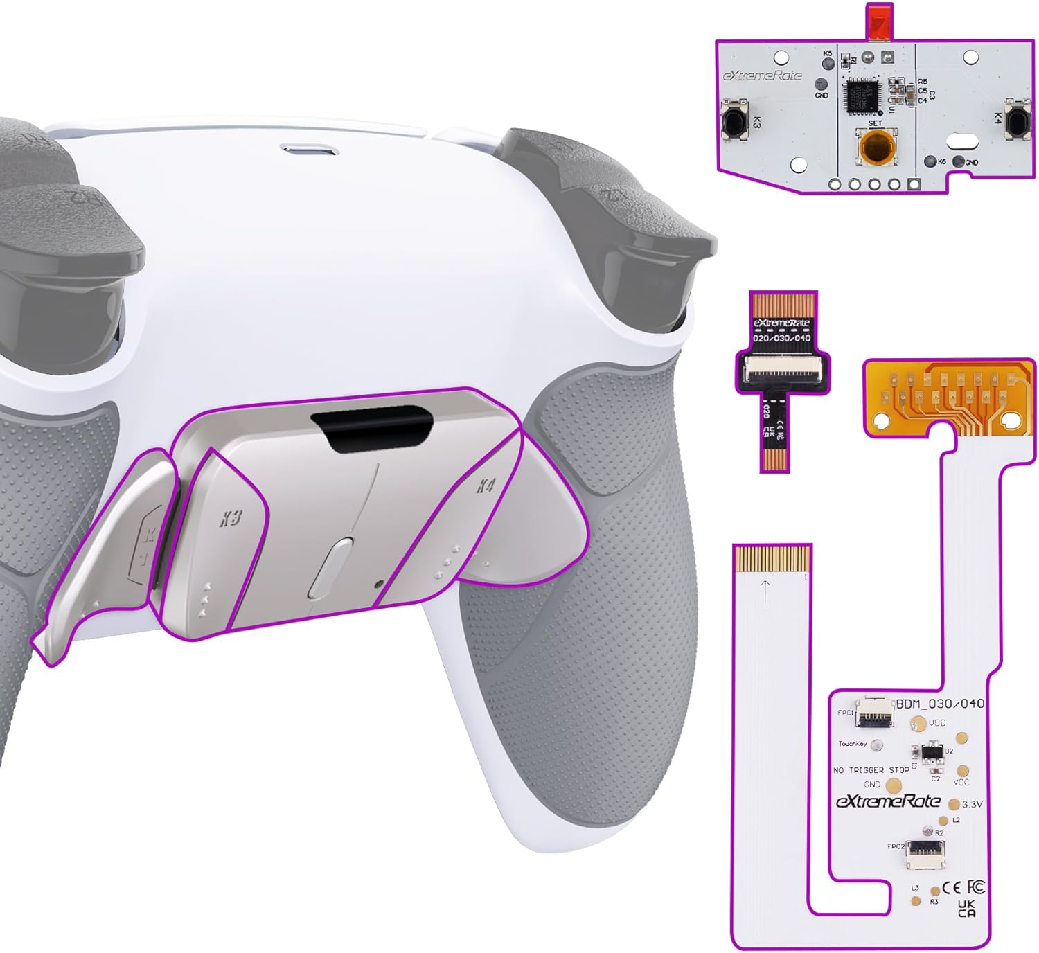 Extremerate Real Metal Buttons RMB RISE4 V3 Remap Kit for PS5 Controller BDM-030 040 050, Redesigned Black Rubberized Grip Bottom Shell Upgrade Board 4 Back Paddles Attachment for PS5 Controller