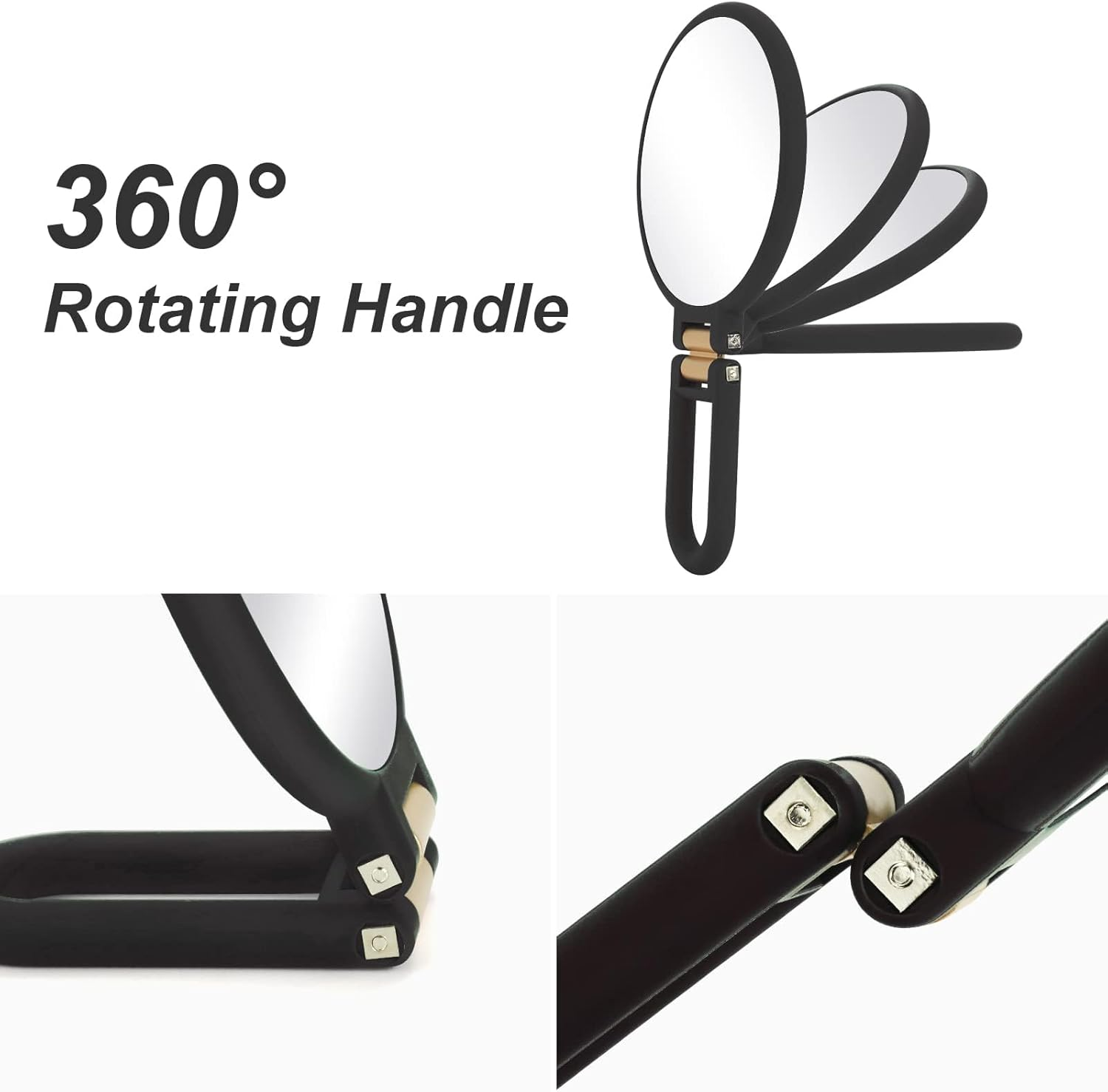 Magnifying Travel Mirror, Hand Mirror with Handle - Double Side Hand Held Mirror with 1X 30X Magnification & Foldable Handle, XICEN Portable Travel Makeup Hand Mirror for Women (Black) image number 3