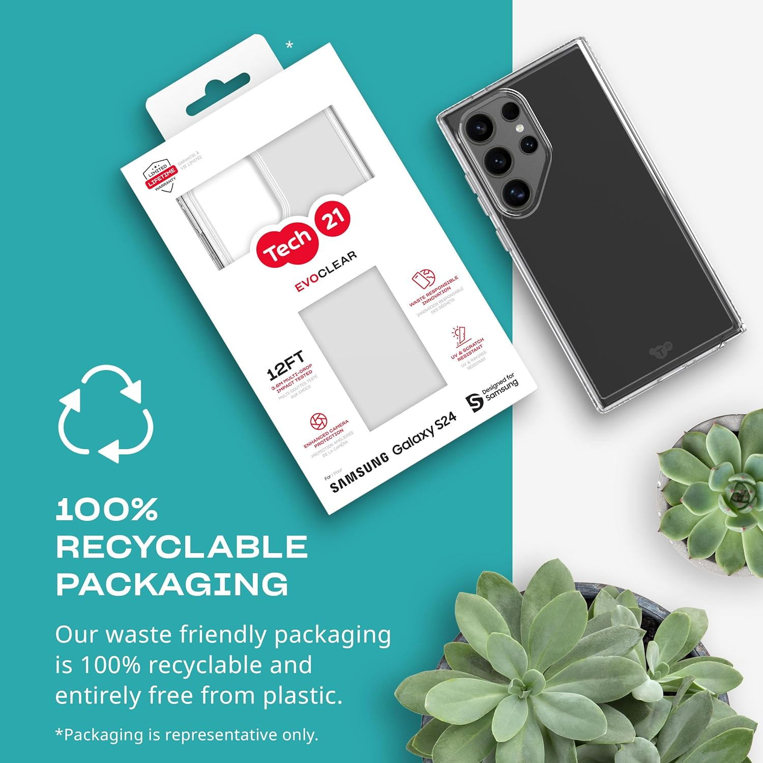 Tech21 Evo Clear for Samsung S24 Ultra - Protective Mobile Phone Case Cover, Scratch-Resistant Shockproof - Clear image number 1