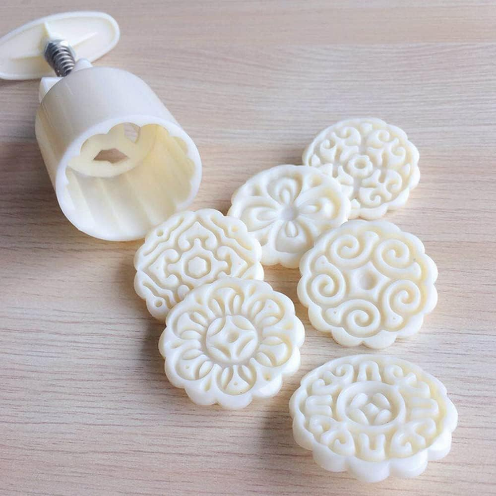 Moon Cake Molds Flower Mooncake Mould 50G Safety Hand Pressure Mooncake DIY 10 Pcs Cookie Stamps Biscuit Making Moulds for Baking Cookies Dessert Christmas image number 4