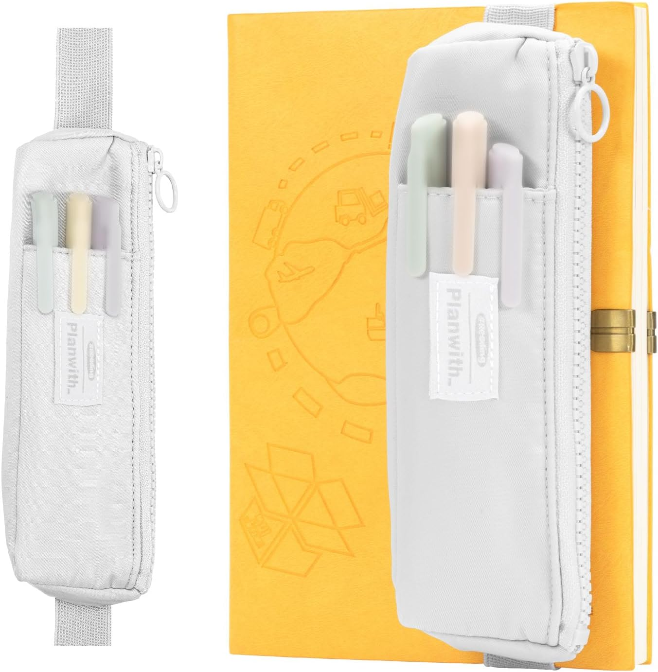 Pen Holder for Notebook, Pen Pouch for Notebook, Small Pen Holder with Adjustable Elastic Band, Slim Pencil Bag Journal Pen Holder Notebook Pen Holder, Zipper Pencil Pouch Makeup Bag