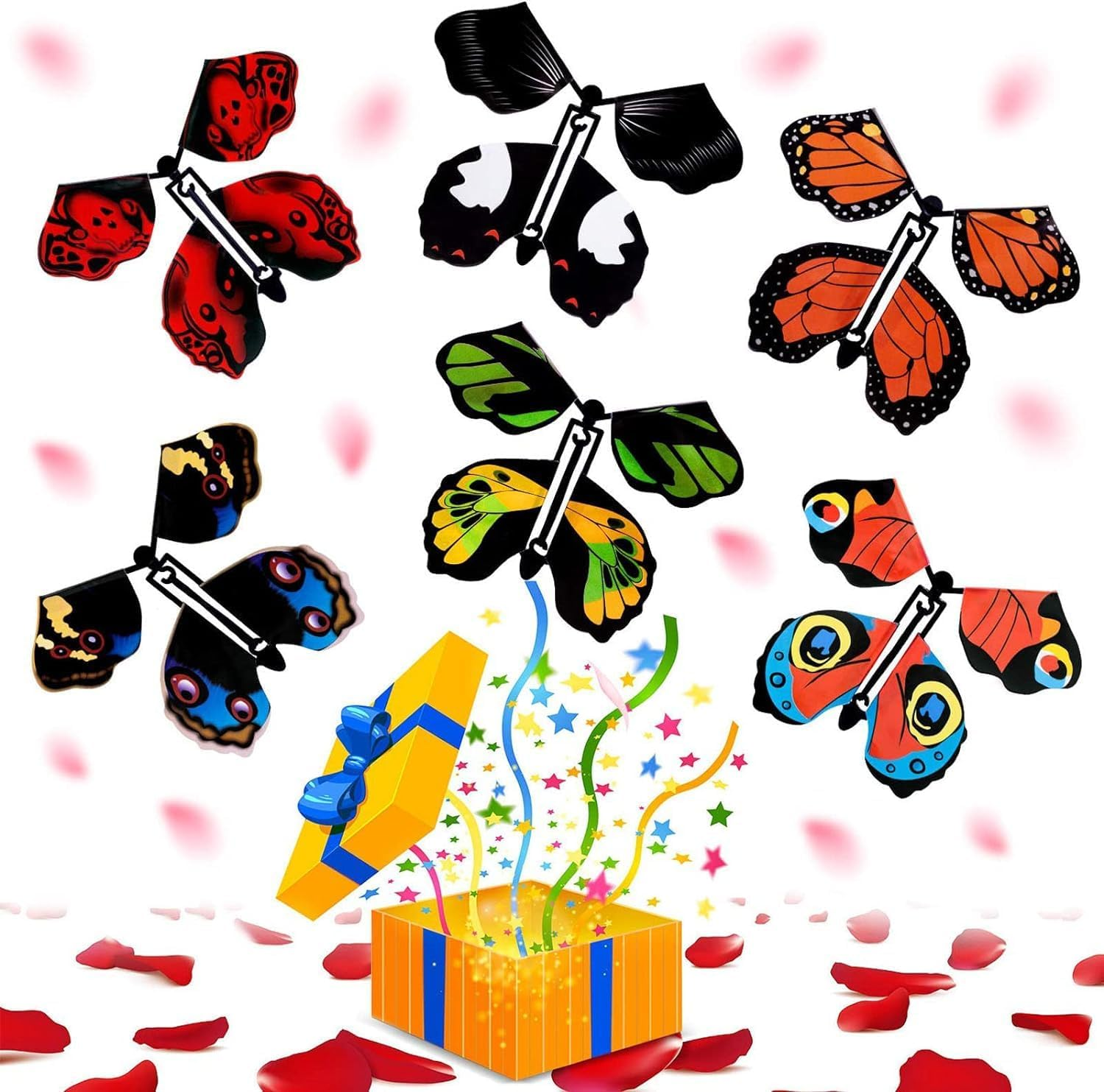 Magic Flying Butterfly Toy, Wind up Rubber Band Powered Flying Butterfly Surprise for Colorful Bookmark and Easter Egg Basket Stuffers - 6 Pcs image number 3