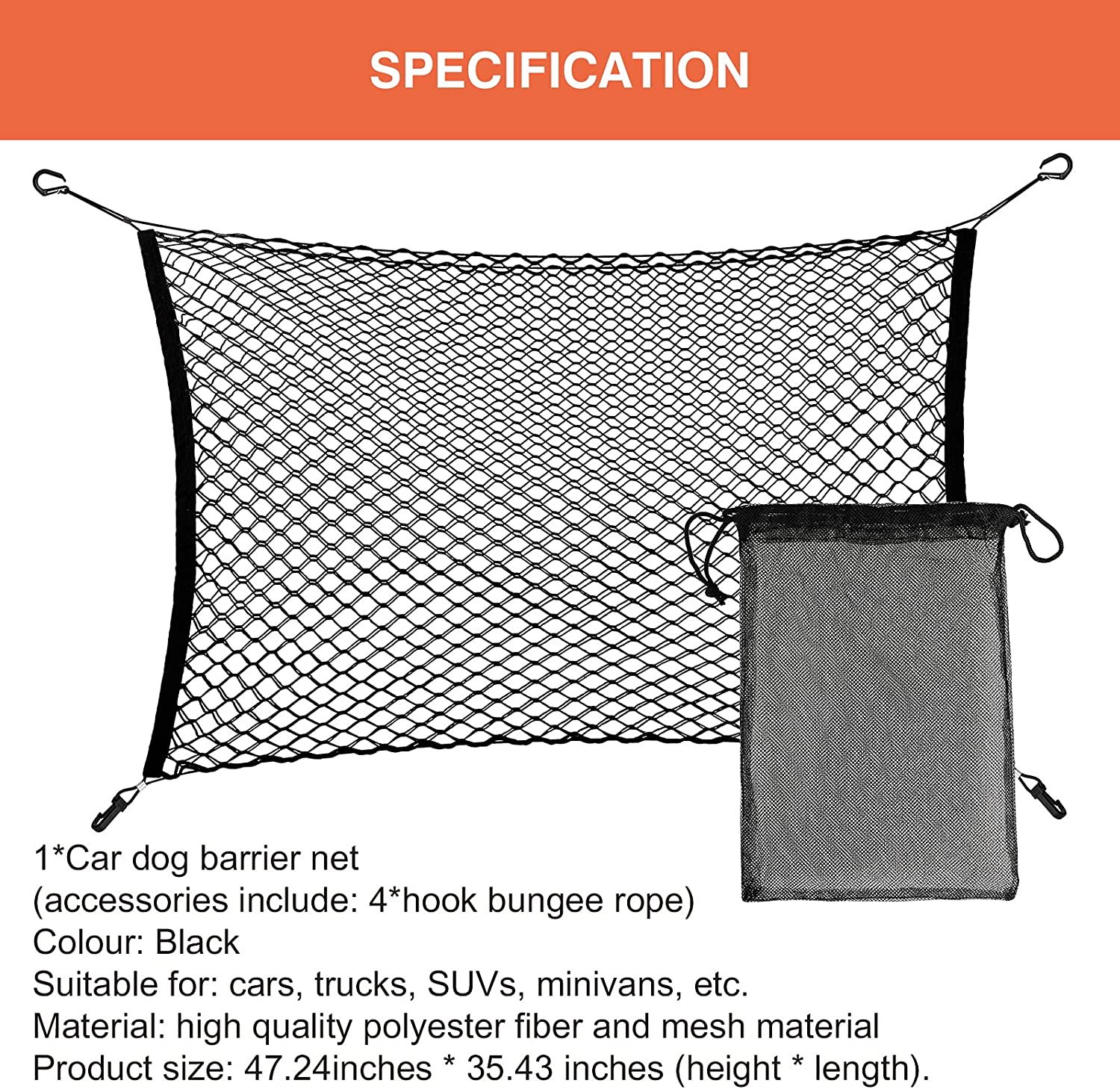 Dog Car Barrier, Double Layer Adjustable Pet Separation Net Compatible with SUV Vans Trucks 47.24X33.85 image number 5