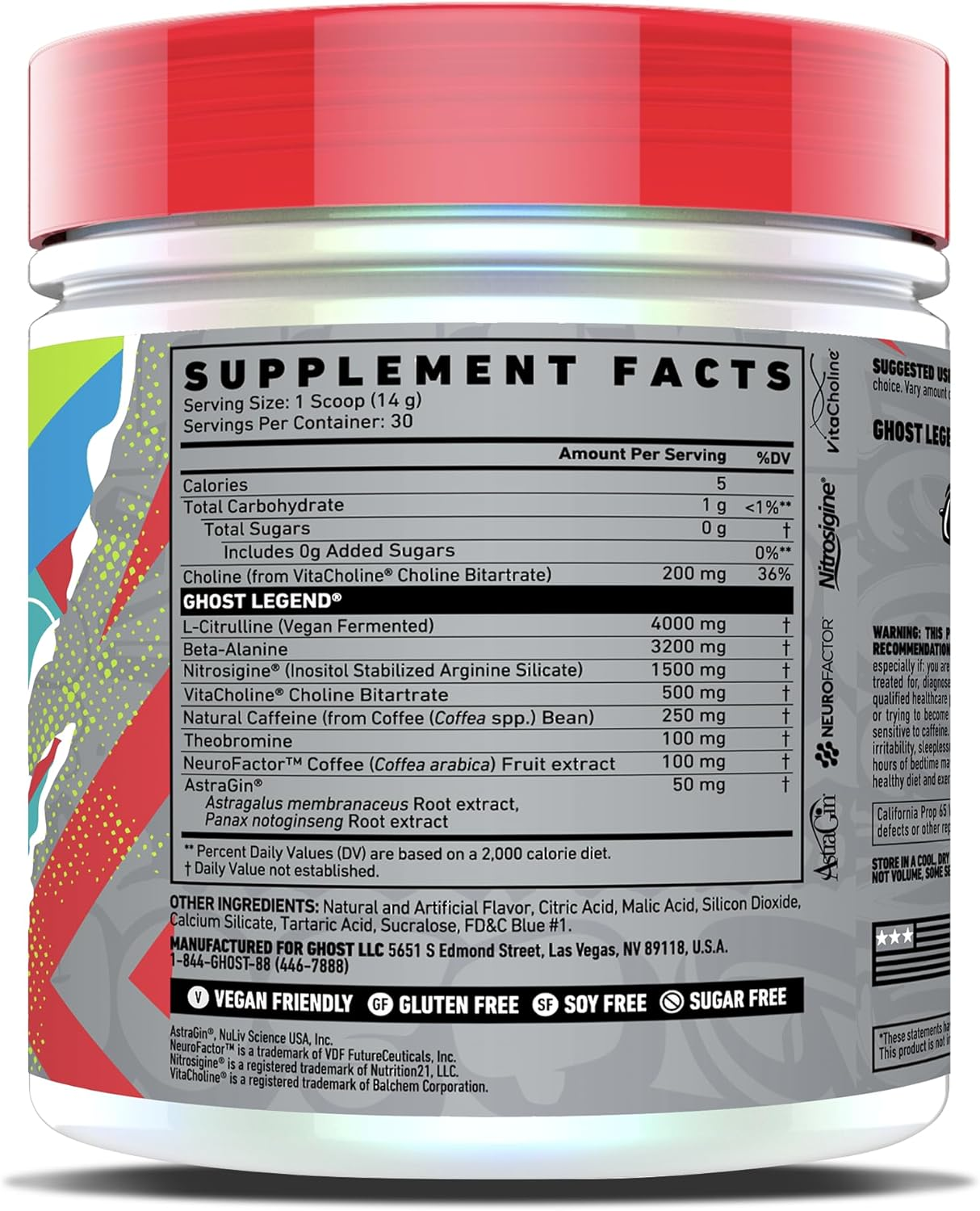 GHOST Legend V3 Pre-Workout Energy Powder- 30 Servings, BLUE RASPBERRY - Caffeine, L-Citrulline, & Beta Alanine Blend for Energy Focus & Pumps - Free of Soy, Sugar & Gluten, Vegan image number 1