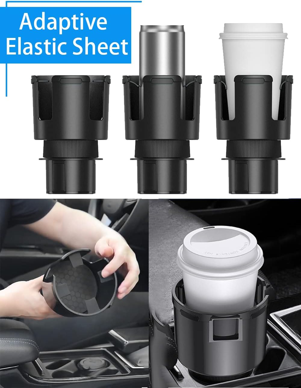 Car Cup Holder Expander Adapter with Phone Holder, 2-In-1 Adjustable Car Cup Holder, Multifunctional Automotive Cup Organizer with 360&deg; Rotating Base for Car, Universal Car Cup Storage Container image number 2