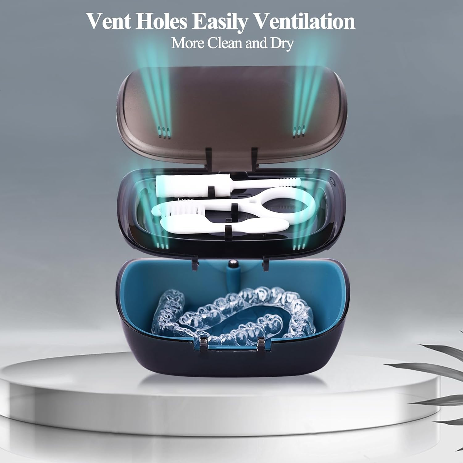 Double Layer Aligner Case Retainer Case with Mirror, Retainer Holder with Remover Tool and Cleaning Brush with Vent Holes Compatible with Aligner Case, Retainer Case,Orthodontic Supplies Case - Black image number 5