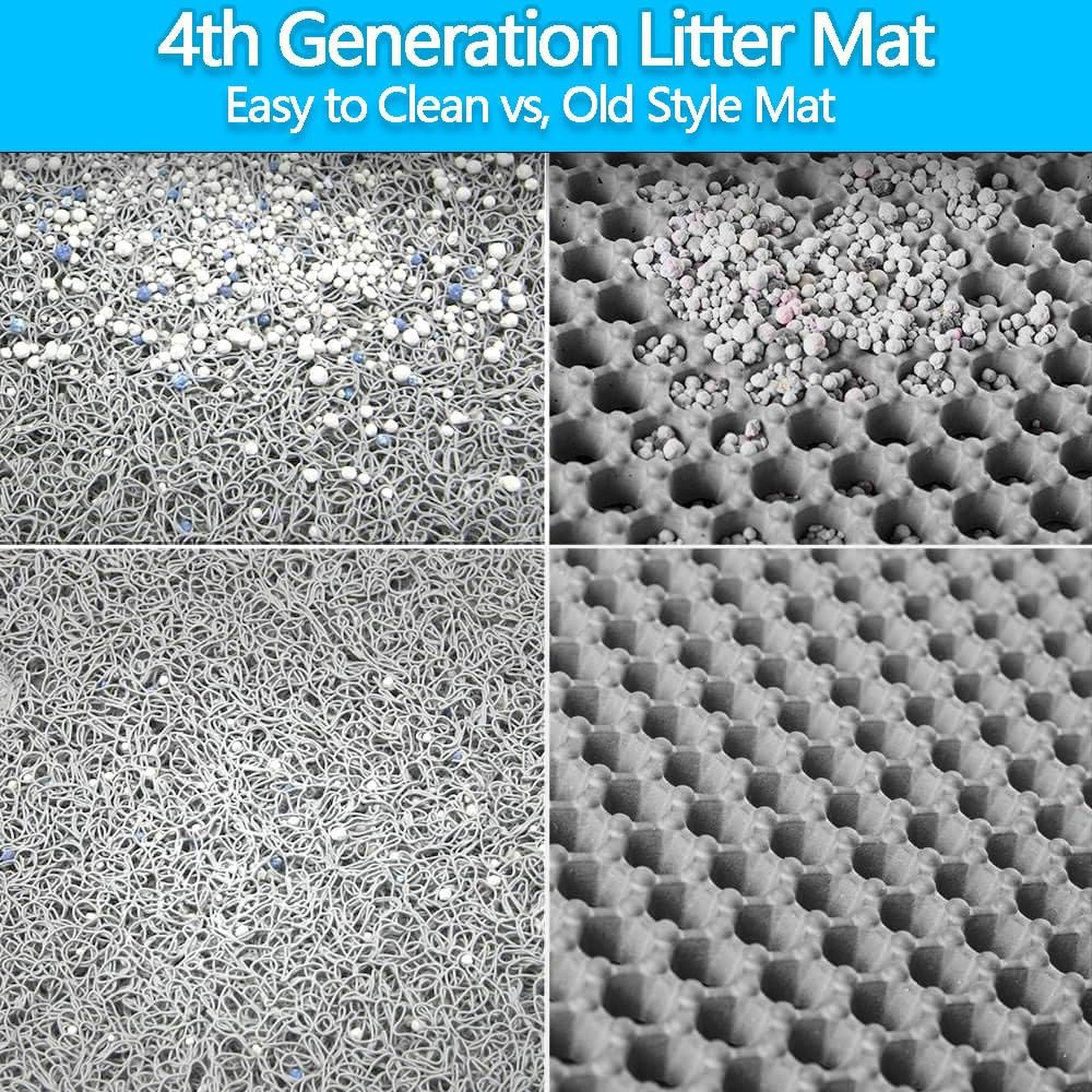 Cat Litter Mat 75X55Cm, Double Layer Honeycomb Litter Trapping Pad, Waterproof, Easy to Clean, Scatter Control, Gray image number 1