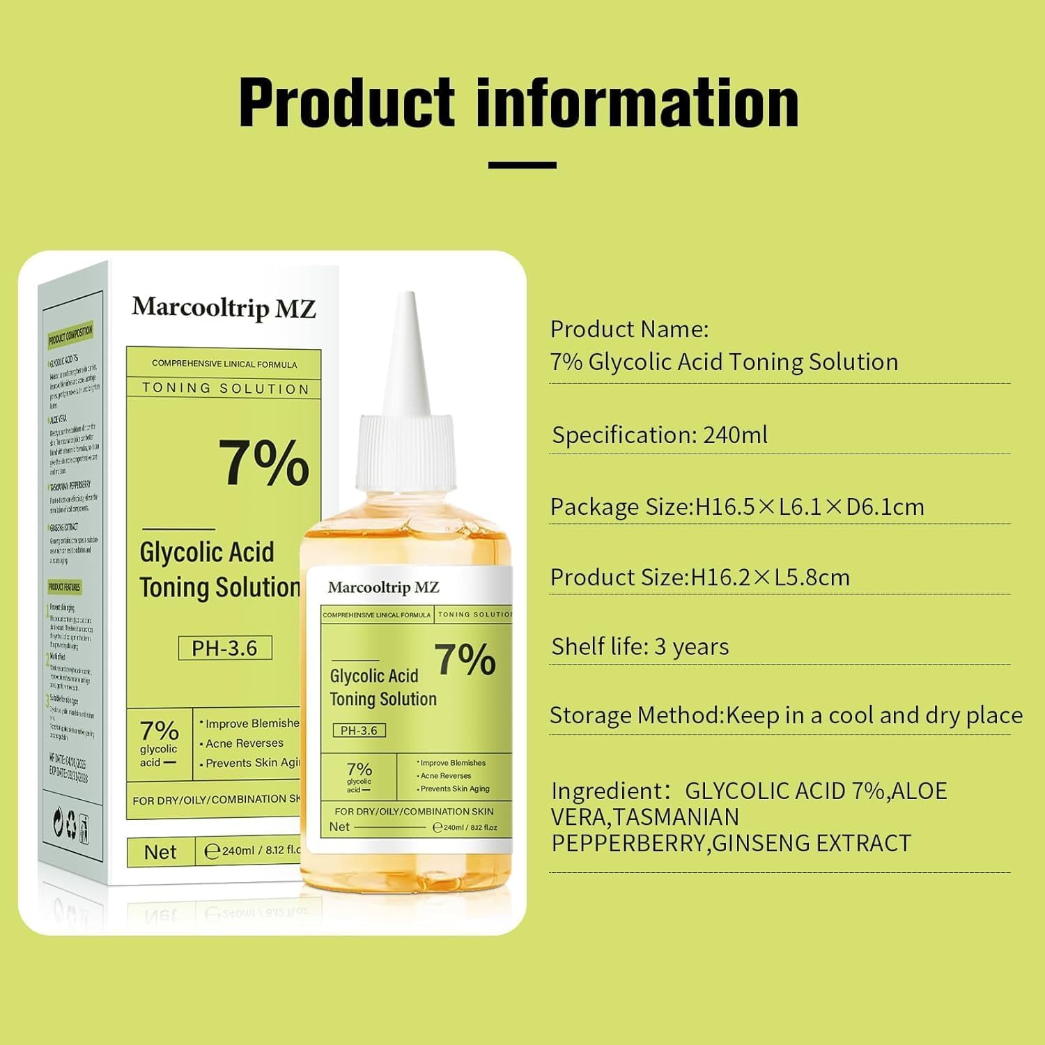 240Ml Glycolic Acid 7% Exfoliating Toner for Hydrating & Smoothening, Multi-Functional Gentle Serum for Face, Body & Underarms Skin Care image number 4