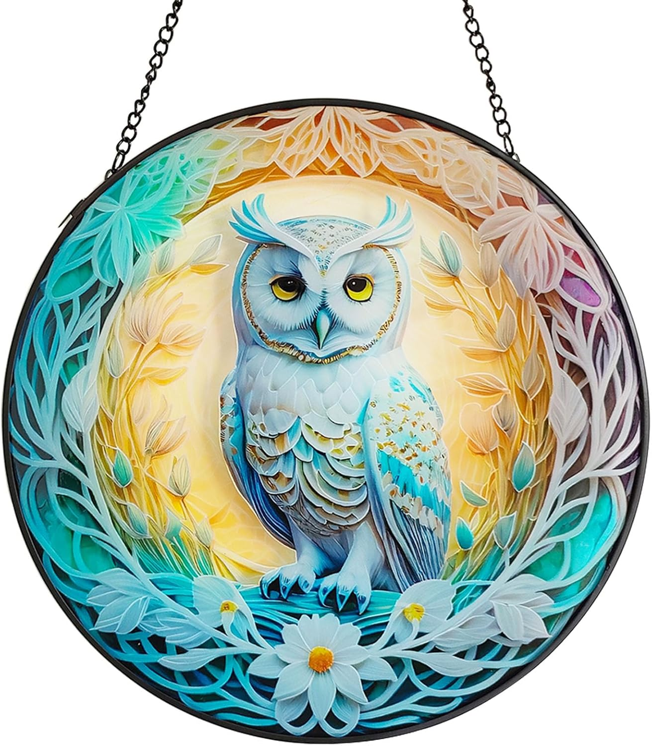 Owl Stained Glass Window Hanging,Colored Suncatchers, Christmas Ornaments,Suncatcher Gifts for Owl Lovers Decor for Home Garden (Style C)