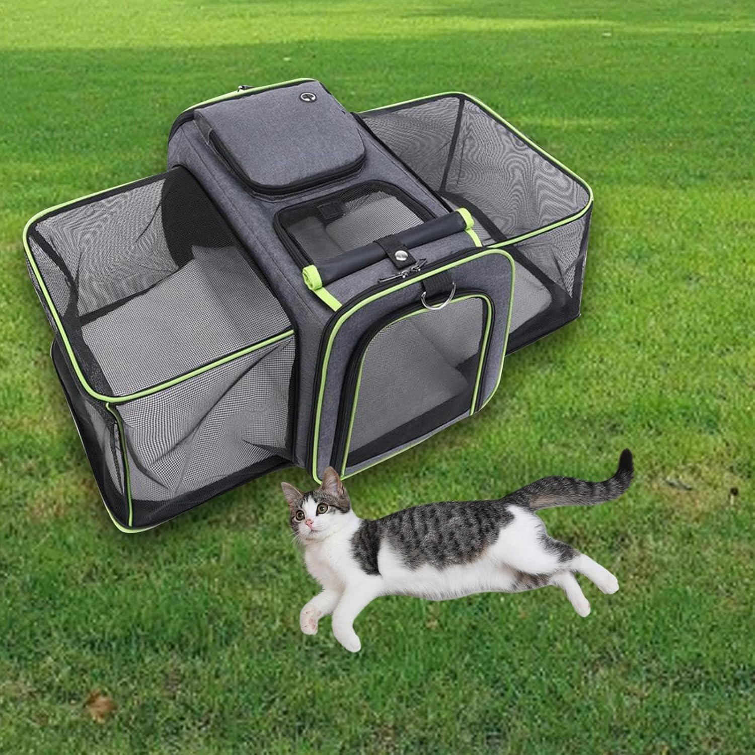 Generic Expandable Pet Carrier, Expandable Cat Carrier, Comfortable, Breathable, Waterproof, Soft Sided, Foldable for Walking, Gray Green image number 4
