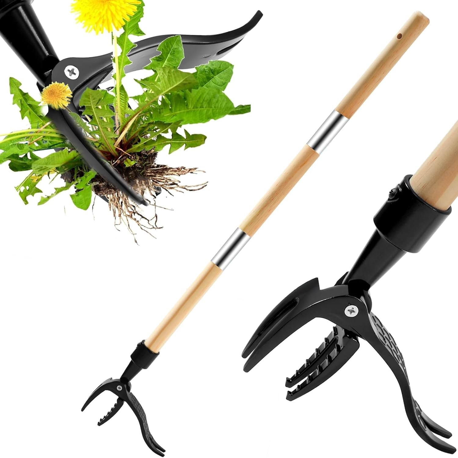 HYAVIA Weed Puller Tool, Stand up Heavy Duty Weed Remover Tool with Long Handle, 4 Claw Steel Head Weeder Tool, Bamboo Garden Hand Weeding Tool, Smoothly Remove Weeds without Kneeling image number 1