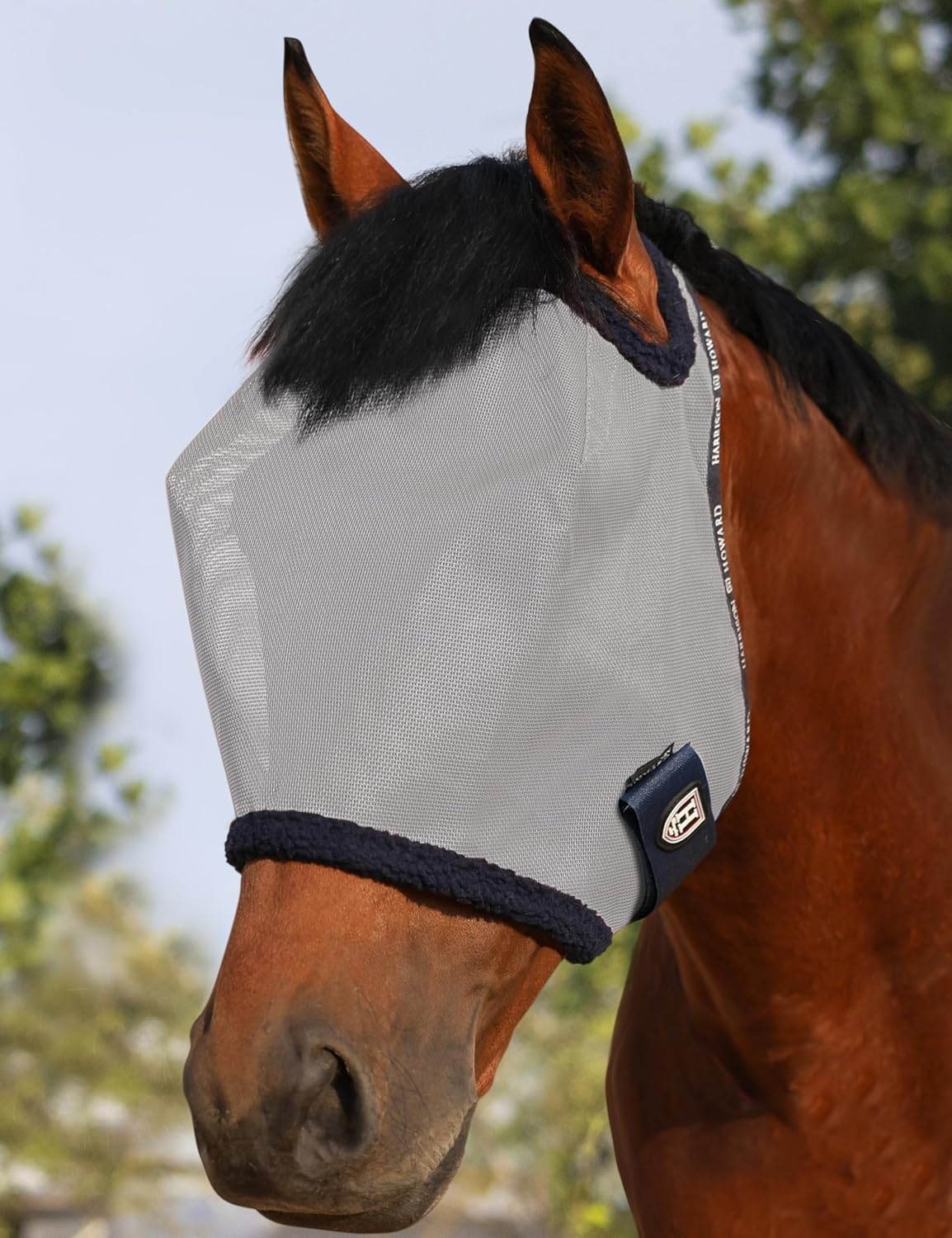 Harrison Howard All round Mesh Horse Fly Mask UV Protective with Fleece Padded Edging Purple L image number 0