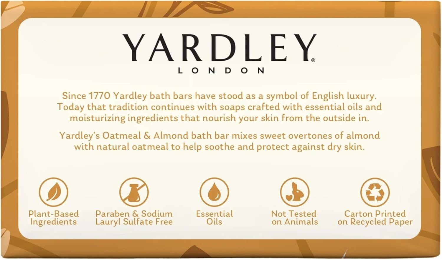 Yardley London Moisturizing Bar Oatmeal & Almond with Natural Oats 4.25 Oz (Pack of 5) image number 2