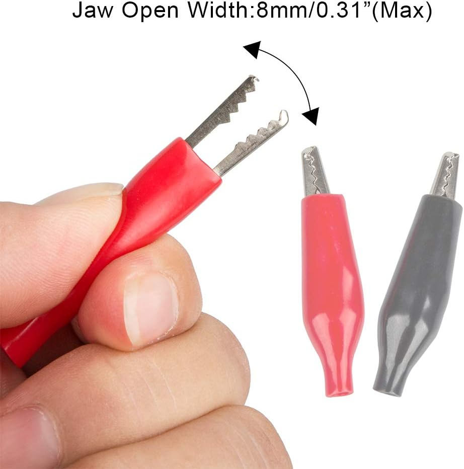 60 Pack 1.4''/35Mm Silver Tone Alligator Clips,Danzix Crocodile Silver Tone Nickel Plated Electric Test Clamps with Red/Black Protective Insulation Cover for Laboratory Testing