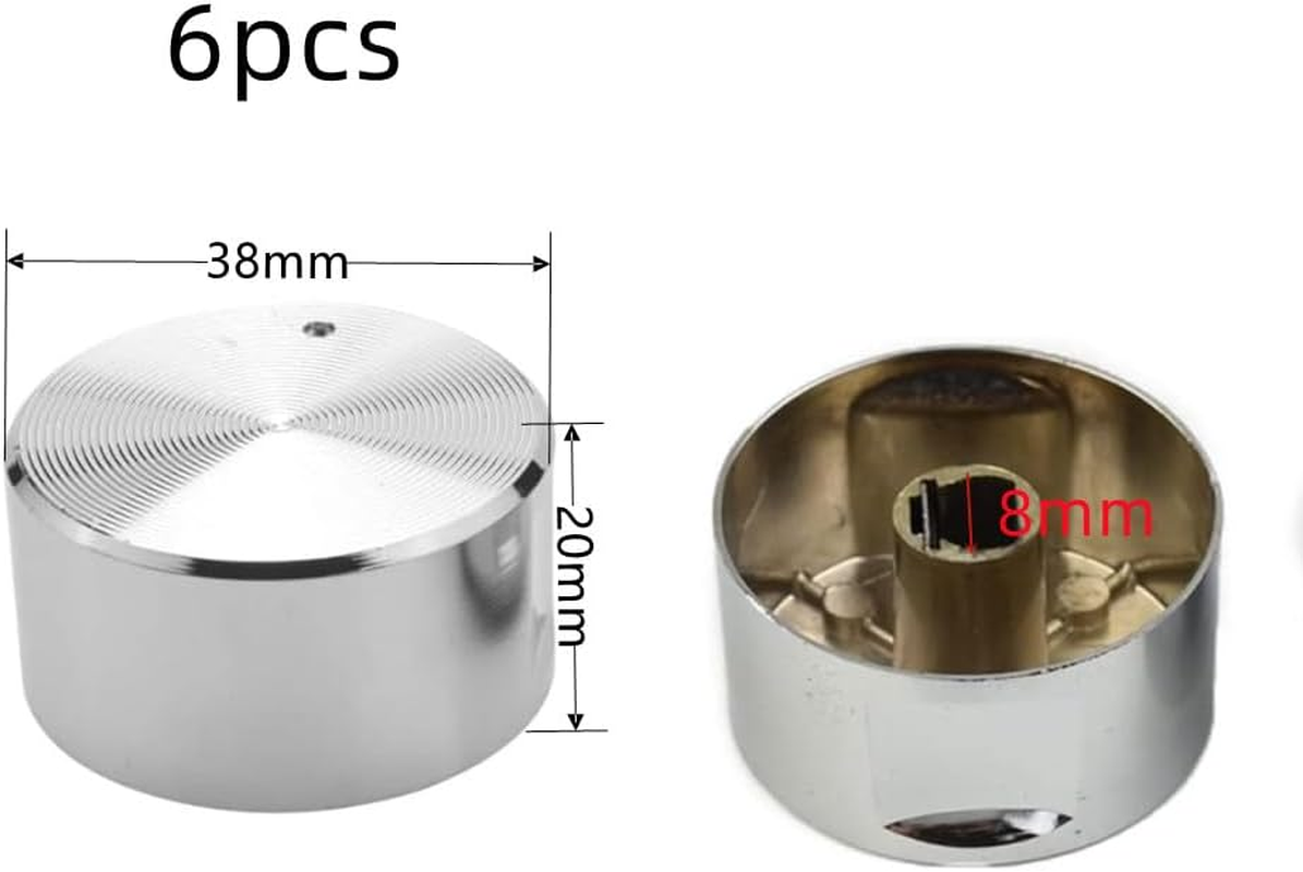 Cooker Knobs, 6 Pcs Metal Gas Stove Knobs 8Mm Cooker Control Range Oven Knob Burner Knob Gas Hob Switch Parts Accessories for Kitchen Gas Oven Knobs